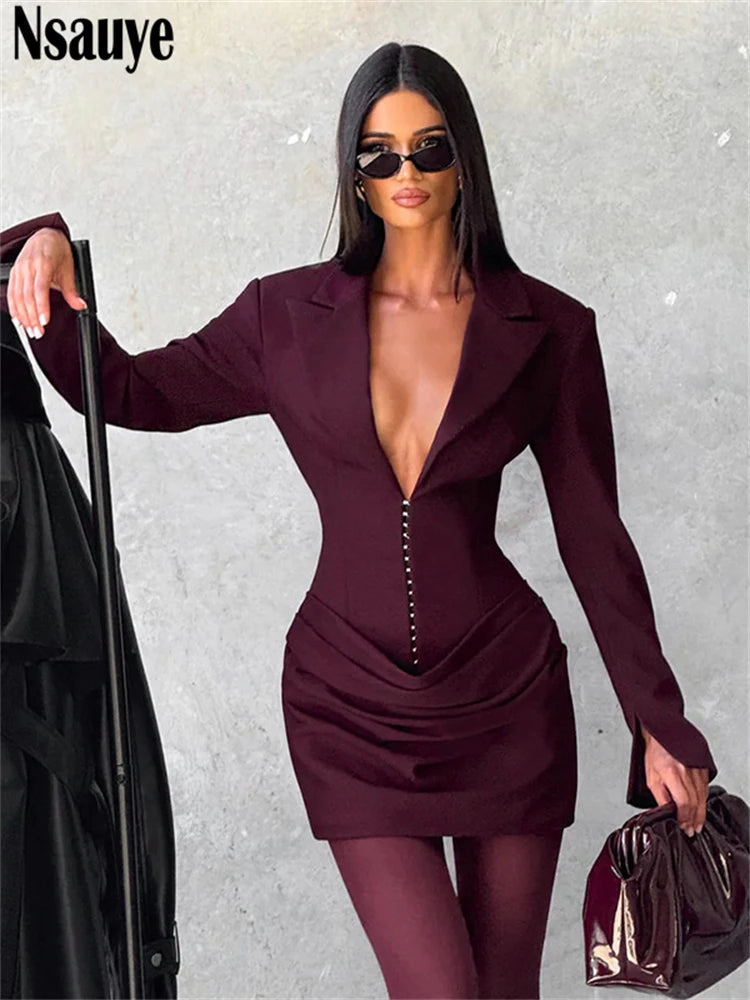 Elegant Evening Short Dress Women Fall Long Sleeve Sexy Fashion Night Club Party White Mini Wrap Corset Dress