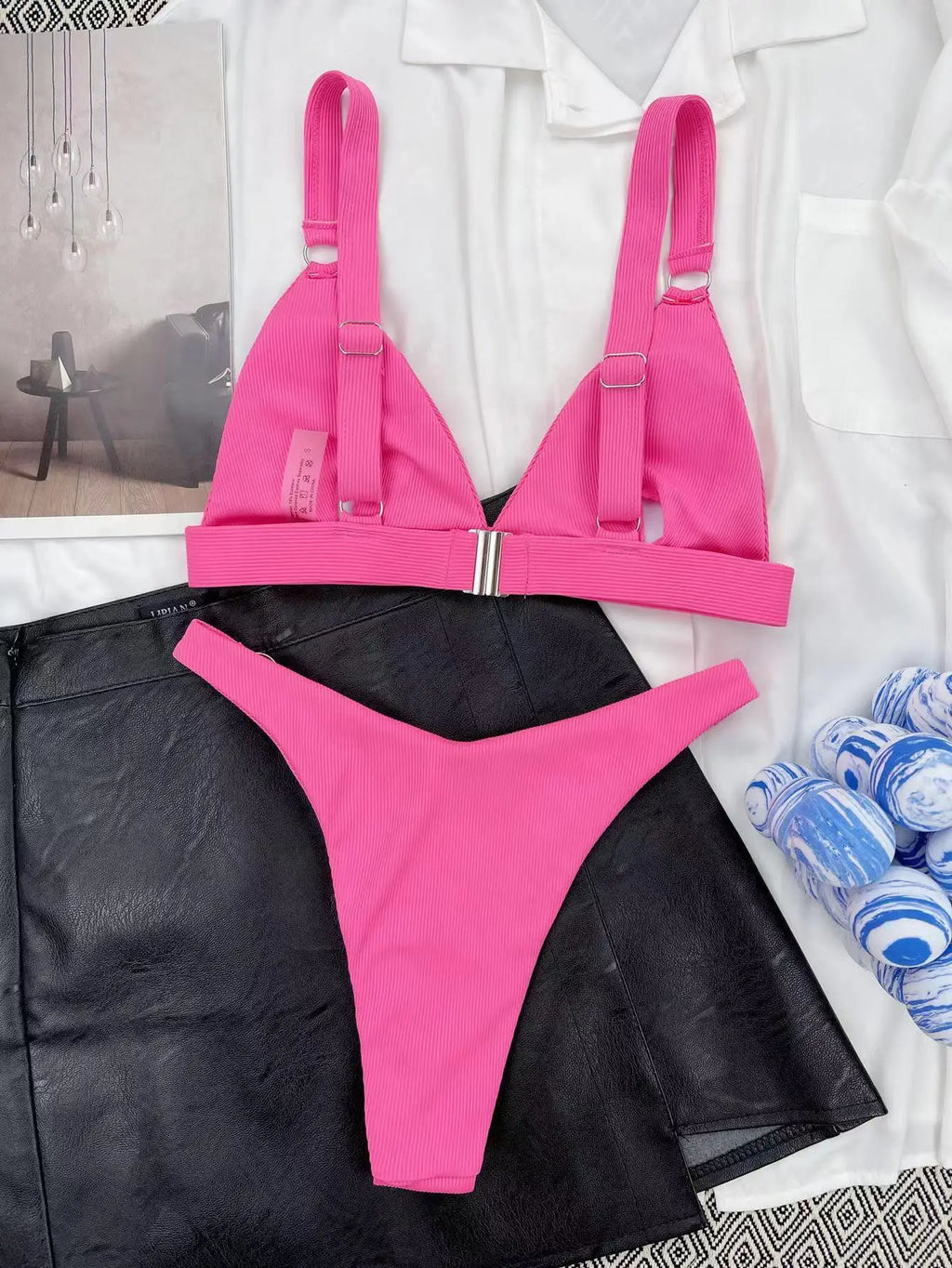 Sexy Ribbed Ring Bikinis Women 2024 New Swimsuit Push Up Swimwear Solid Bikini Set Summer Beach Brazil Biquini Swim Bathing Suit