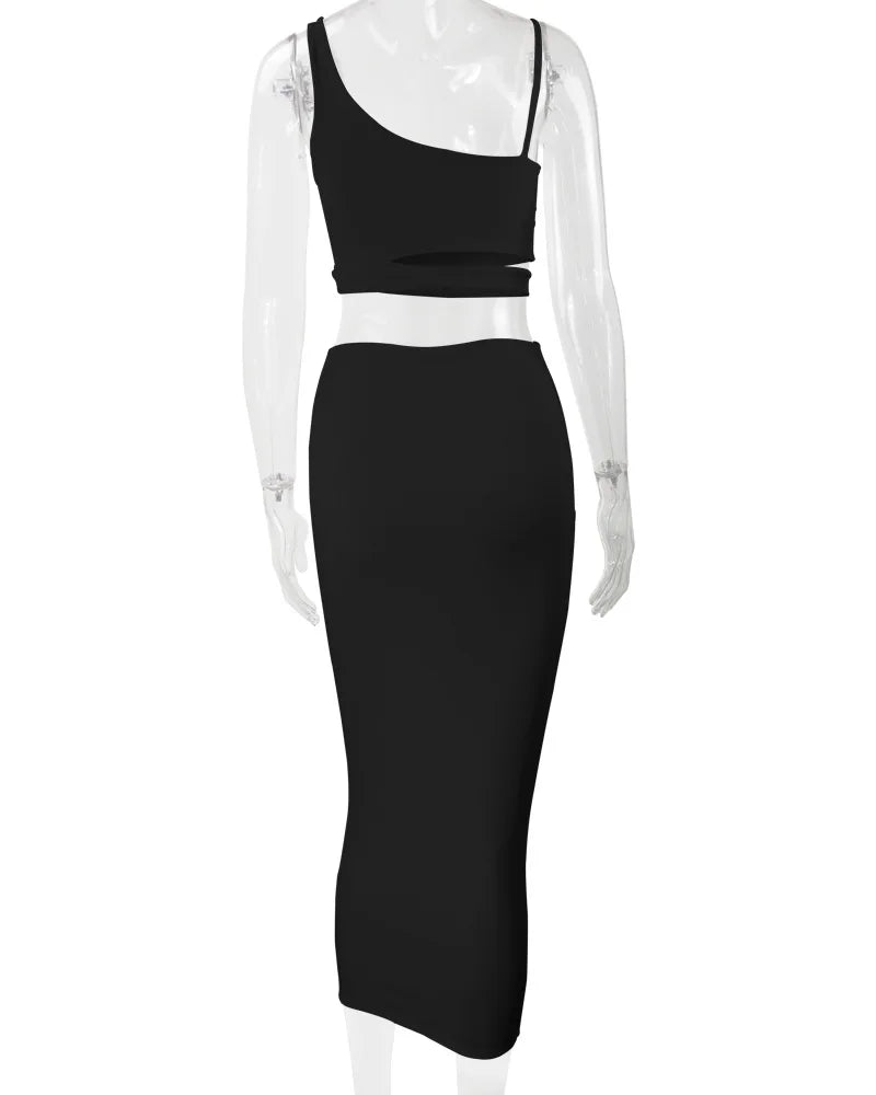 Sexy Pleated Hollowout Two-piece Dress