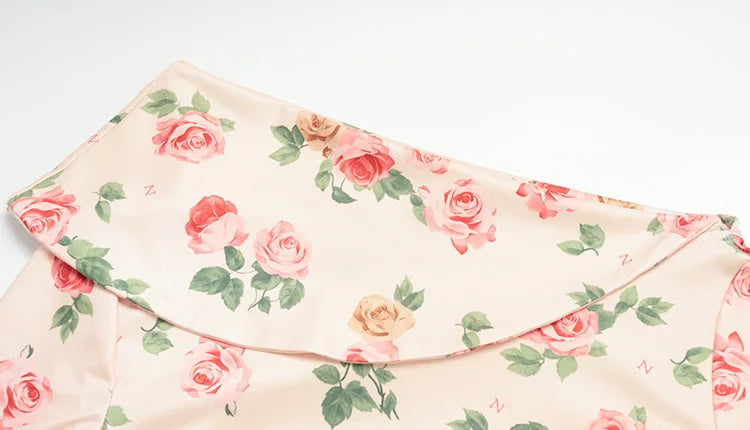 Flower Prints Long Sleeve Slash Neck