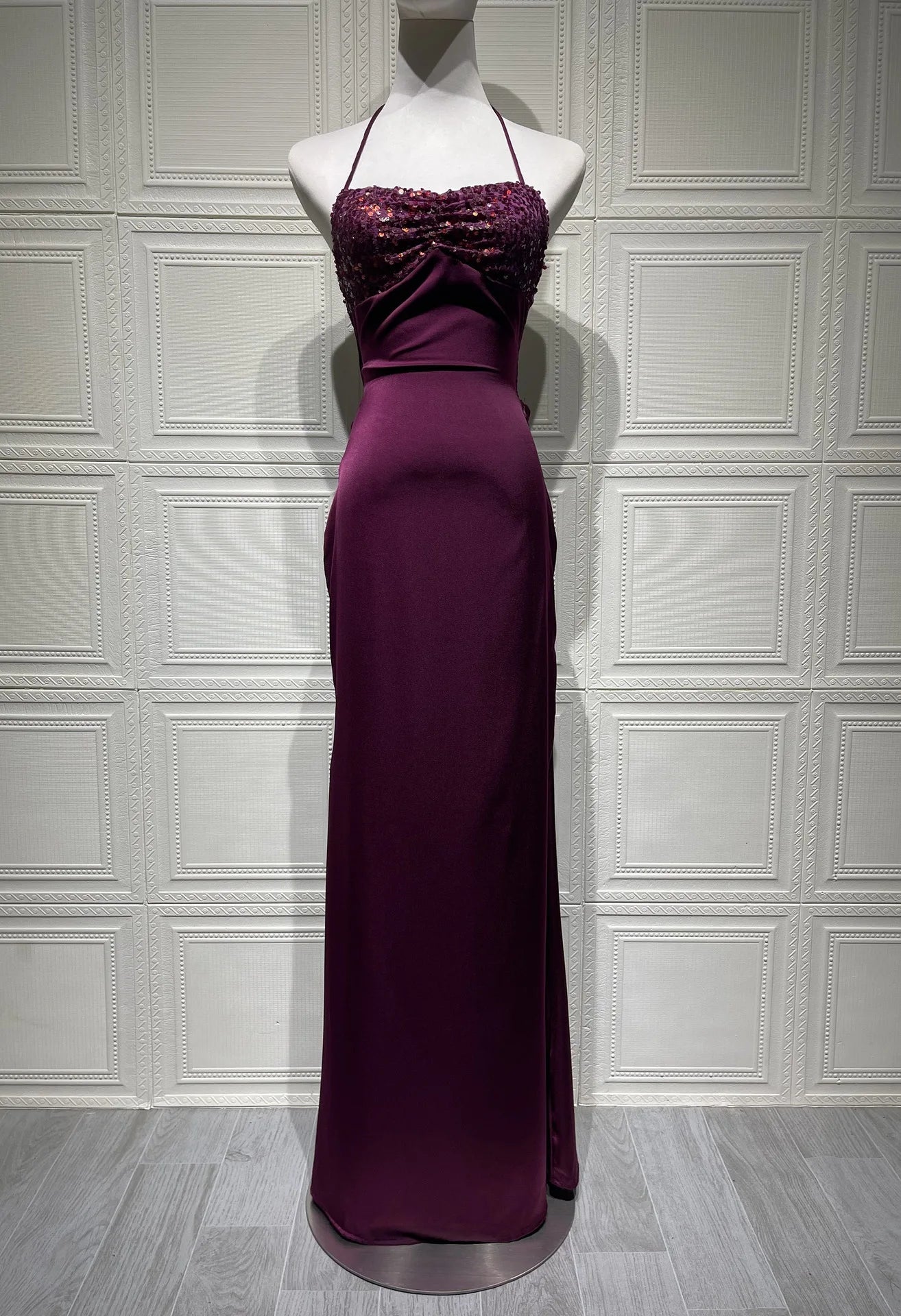 Sequin Vestidos Solid Color Backless Strappy Hip Evening Dress Elegant Simple Style