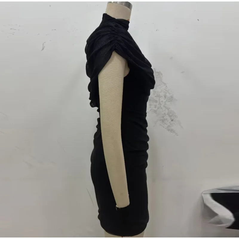 Patchwork Women's Dress Stacked Decorative Cinched Waist Dresses Female Slimming Bodycon Dress Elegant Party Dress