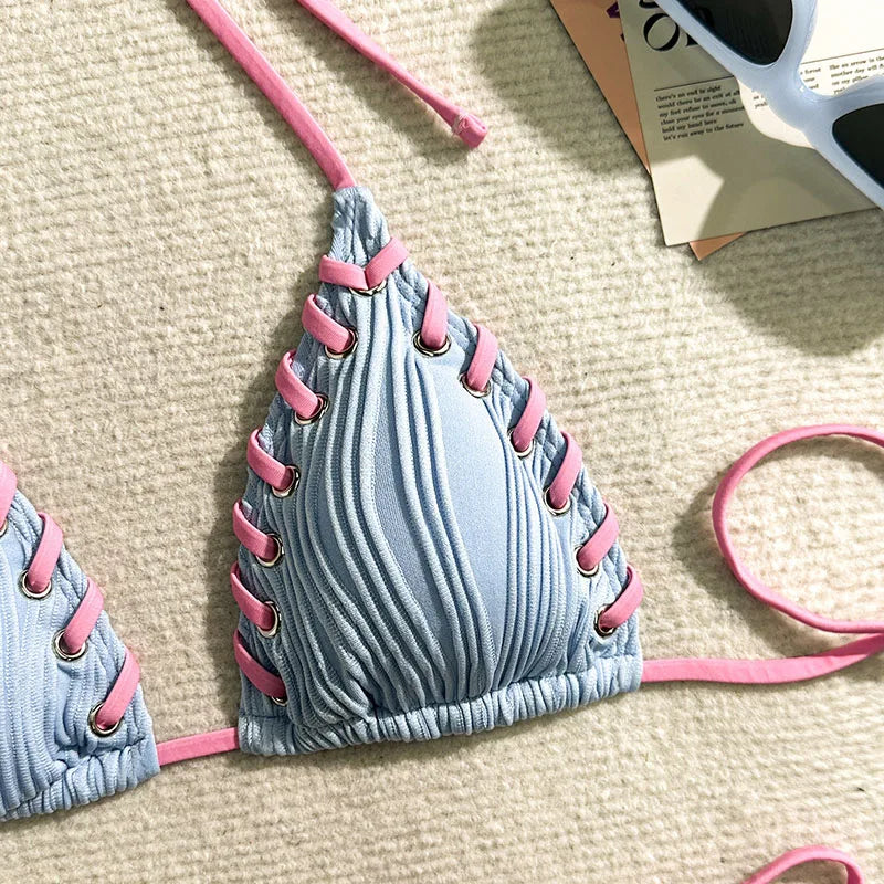 New Women's Sexy Bikinis Swimwear Summer Holiday Beach Swim Wear Bathing Suits Female Solid Color Bandage Pool Bather Bikini Set