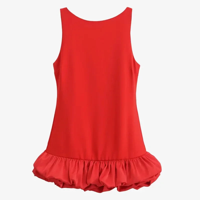 Ruffle Backless Party DressBlack Red Sleeveless Bodycon Mini Dress