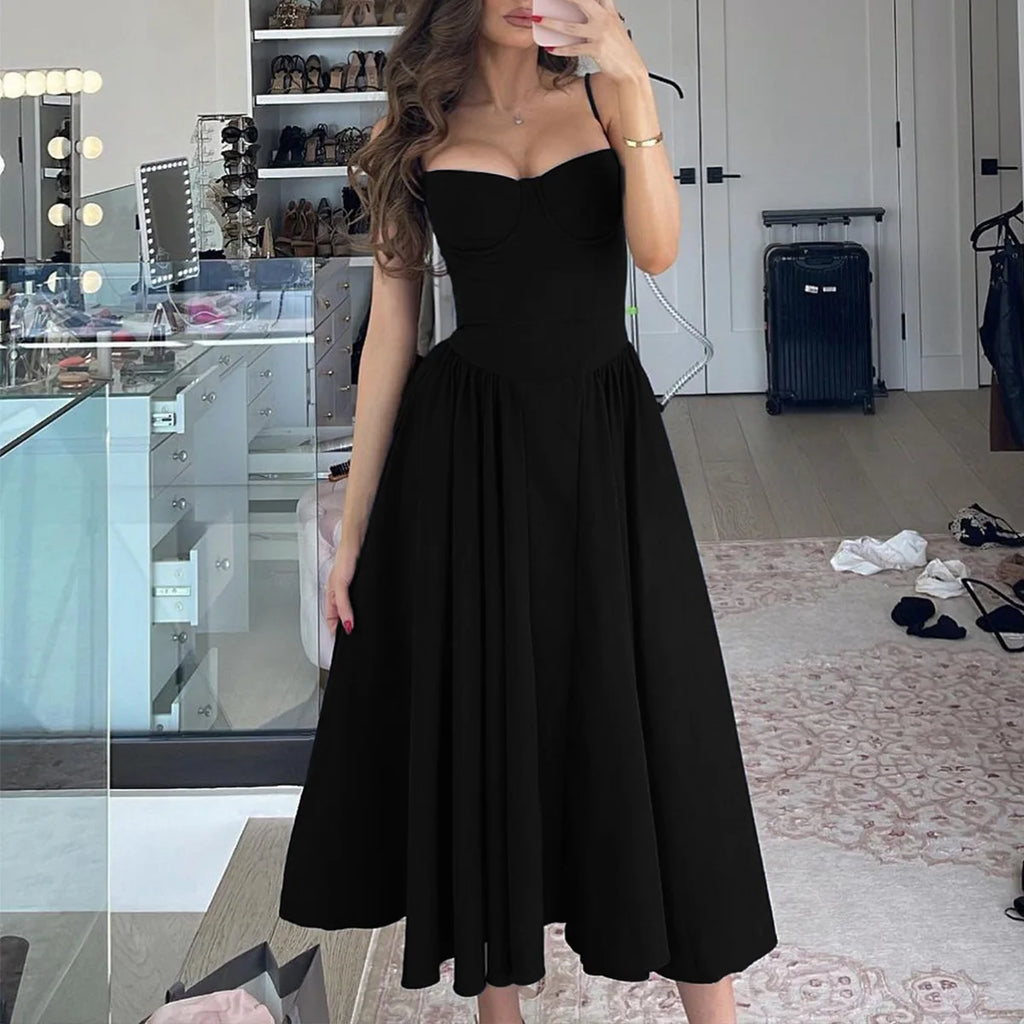 Elegant Midi Dress Red Night Date Dress