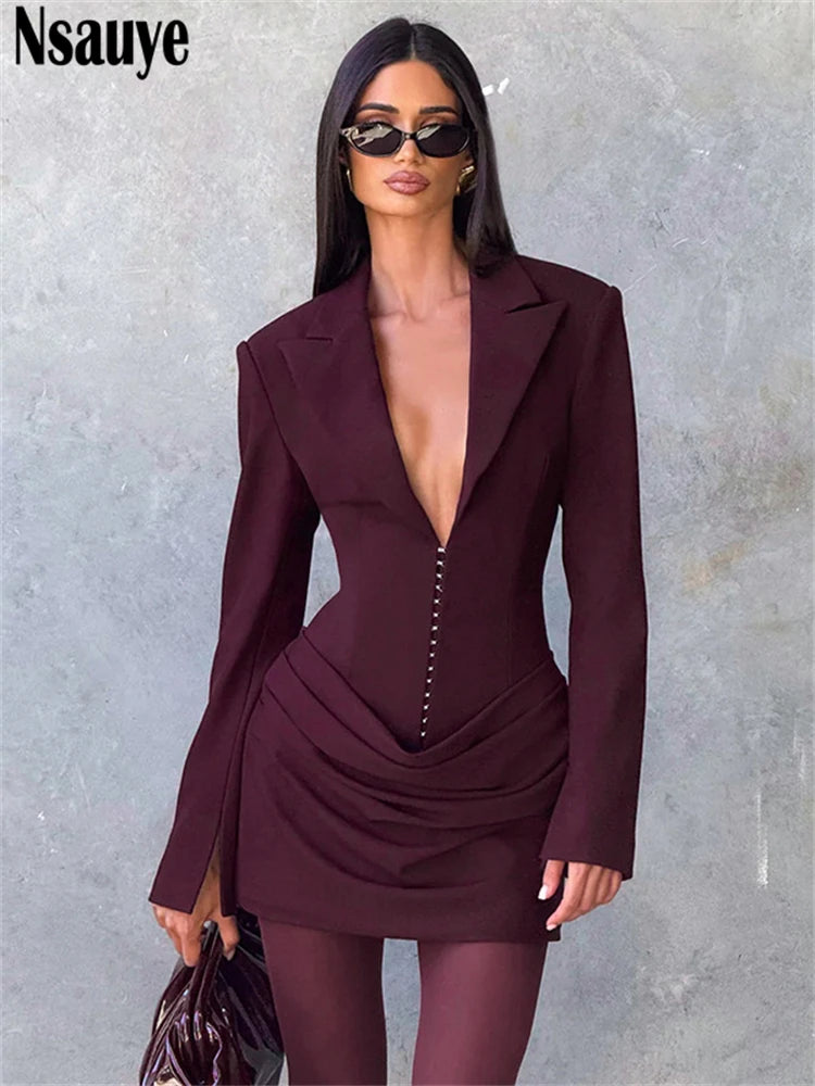 Elegant Evening Short Dress Women Fall Long Sleeve Sexy Fashion Night Club Party White Mini Wrap Corset Dress