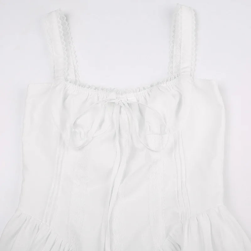Sleeveless Mini Corset Dress with Lace Panel, A-line Dress, Elegant and Sweet, White, High Quality,l