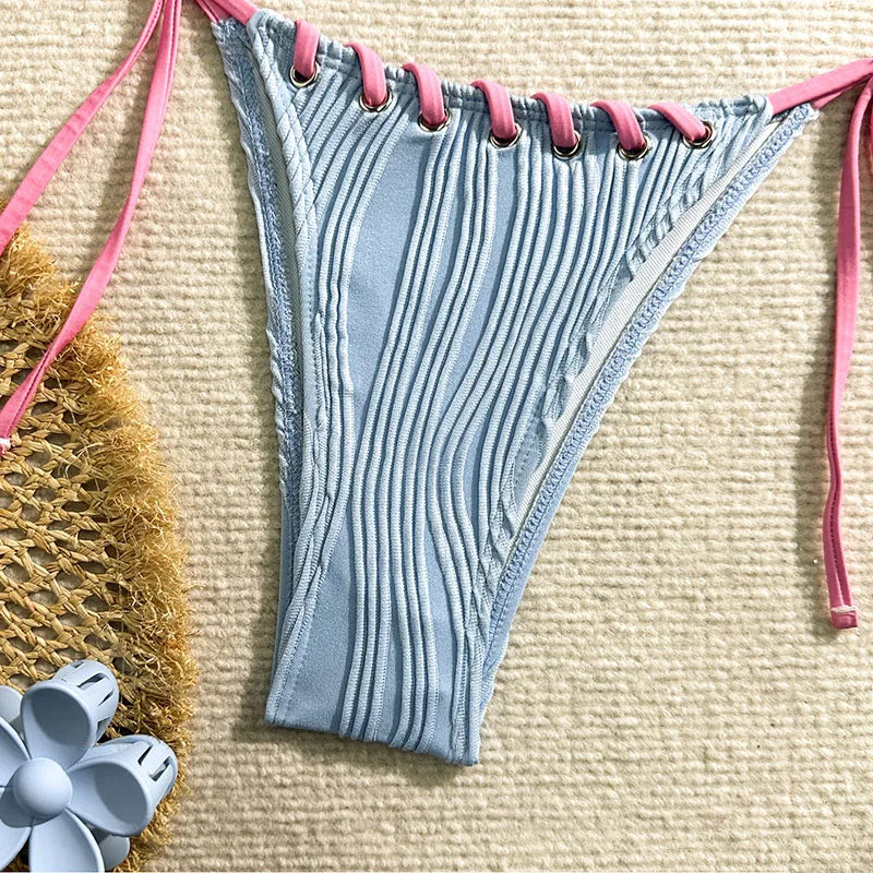 New Women's Sexy Bikinis Swimwear Summer Holiday Beach Swim Wear Bathing Suits Female Solid Color Bandage Pool Bather Bikini Set