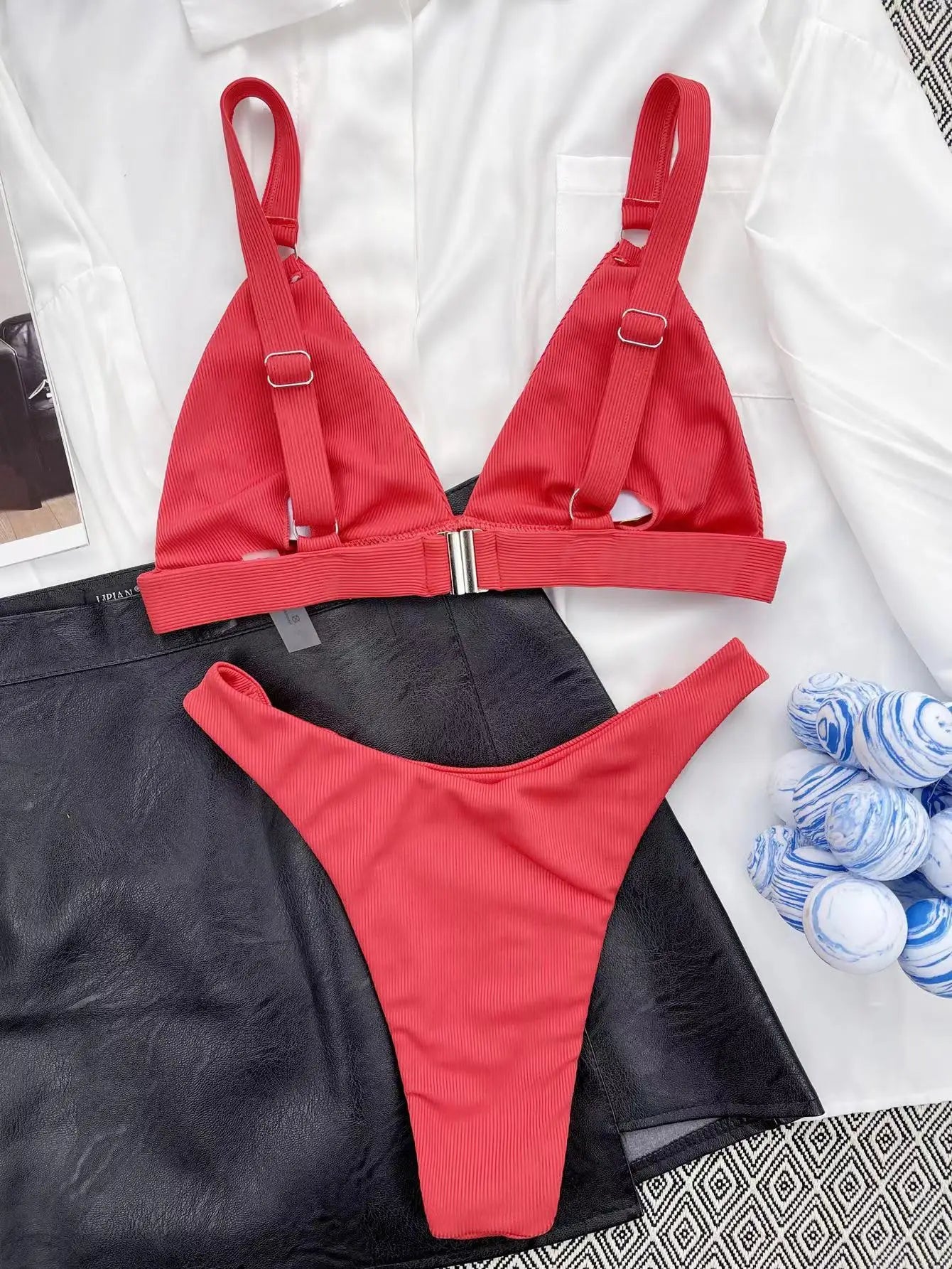 Sexy Ribbed Ring Bikinis Women 2024 New Swimsuit Push Up Swimwear Solid Bikini Set Summer Beach Brazil Biquini Swim Bathing Suit