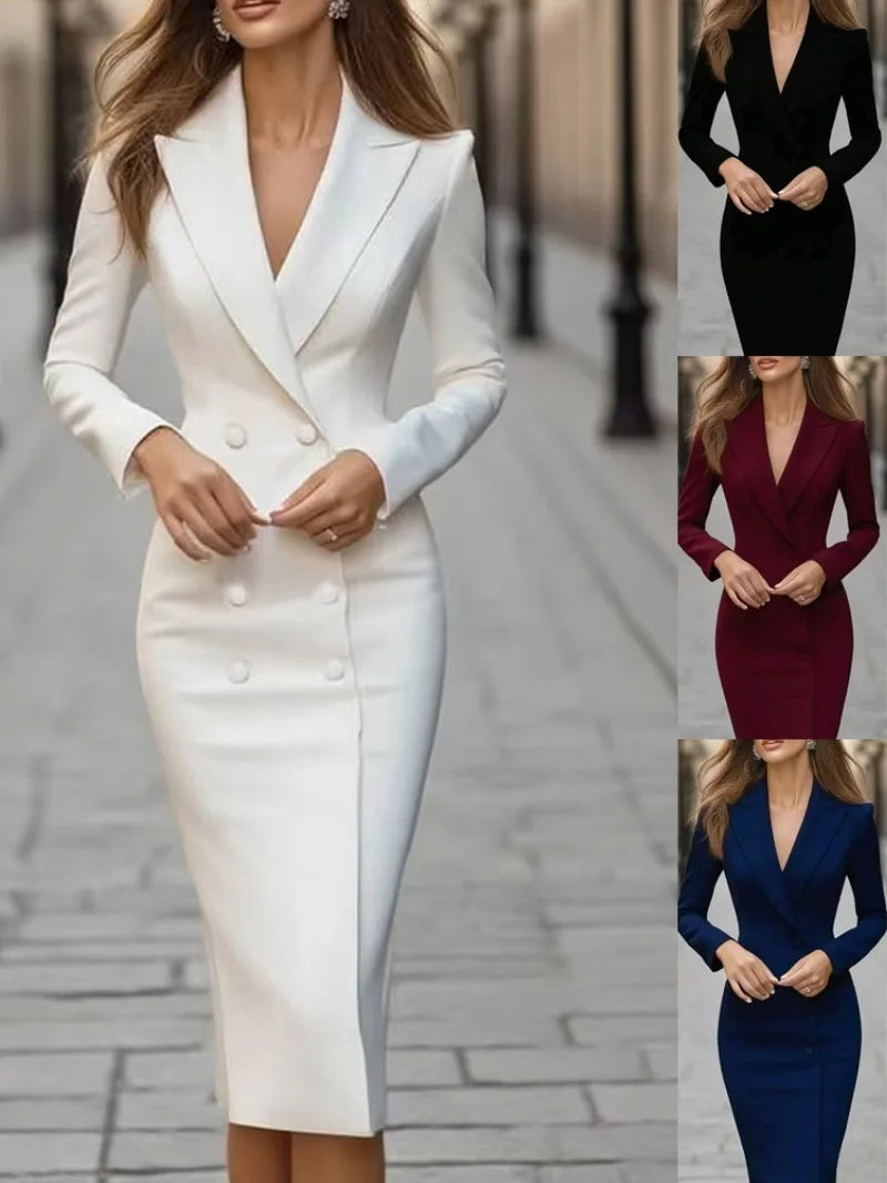 European and American fashion new suit single-breasted long-sleeved commuter jacket dress