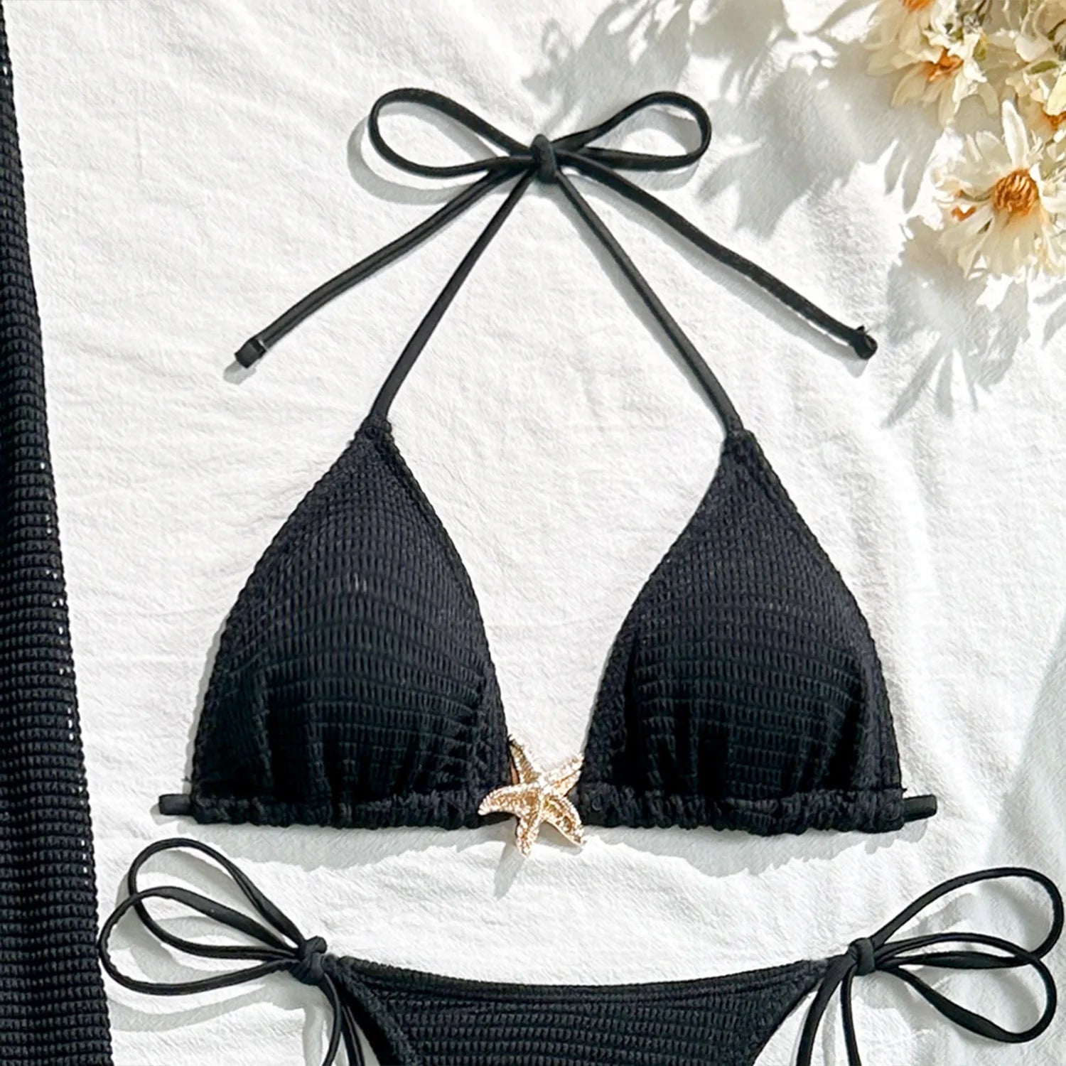 2025 new solid color mesh long skirt split swimsuit swimsuit three-piece set bikini