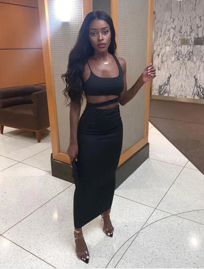 Sexy Pleated Hollowout Two-piece Dress