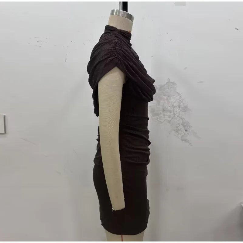 Patchwork Women's Dress Stacked Decorative Cinched Waist Dresses Female Slimming Bodycon Dress Elegant Party Dress
