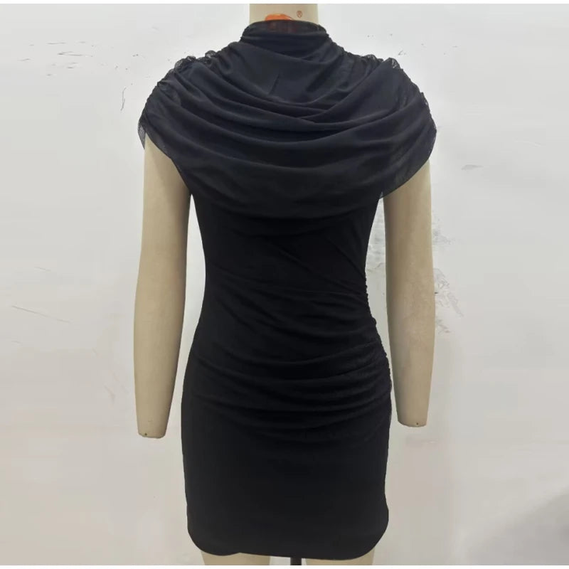 Patchwork Women's Dress Stacked Decorative Cinched Waist Dresses Female Slimming Bodycon Dress Elegant Party Dress