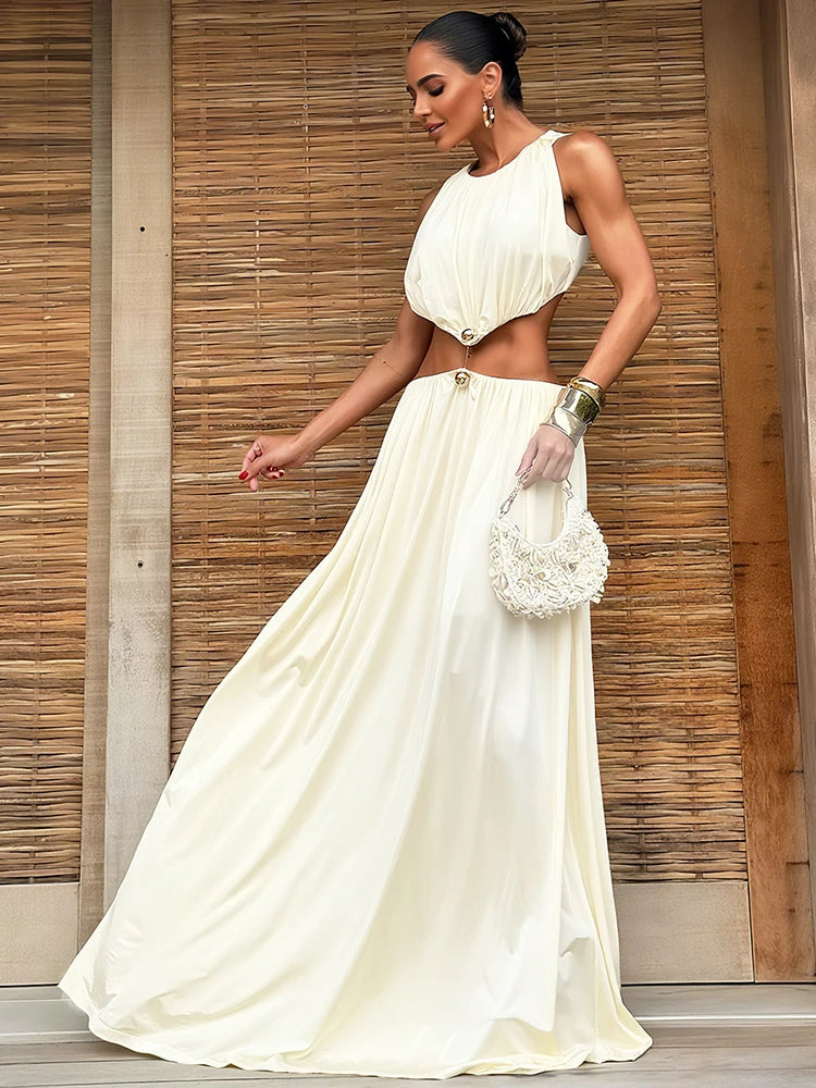 Shirring Waistless Maxi Dress