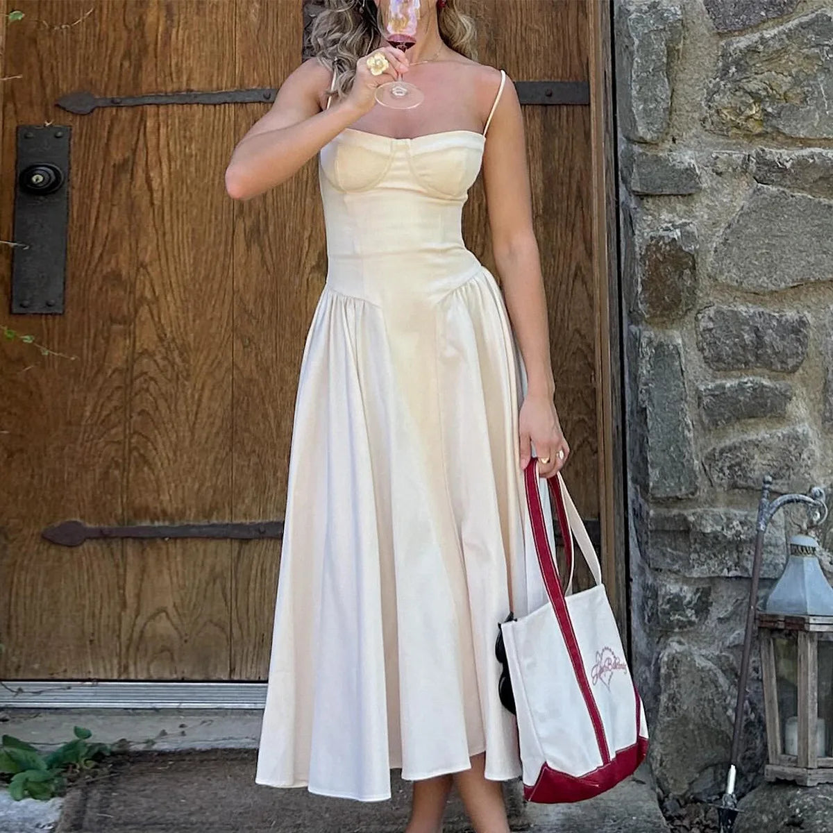 Elegant Midi Dress Red Night Date Dress