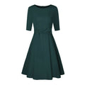 A-Line Swing Knee-Length Short Sleeve Belt Waist Retro Skirts Round Neck Waist Tie Lace-up Maxi Dress