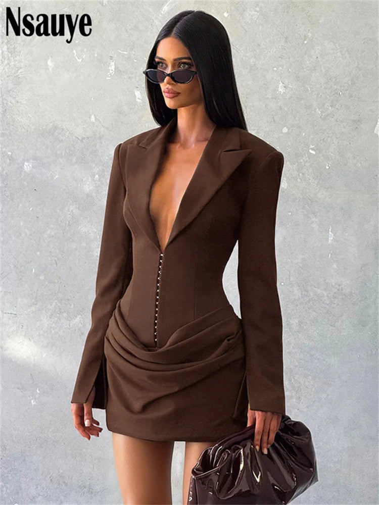 Elegant Evening Short Dress Women Fall Long Sleeve Sexy Fashion Night Club Party White Mini Wrap Corset Dress