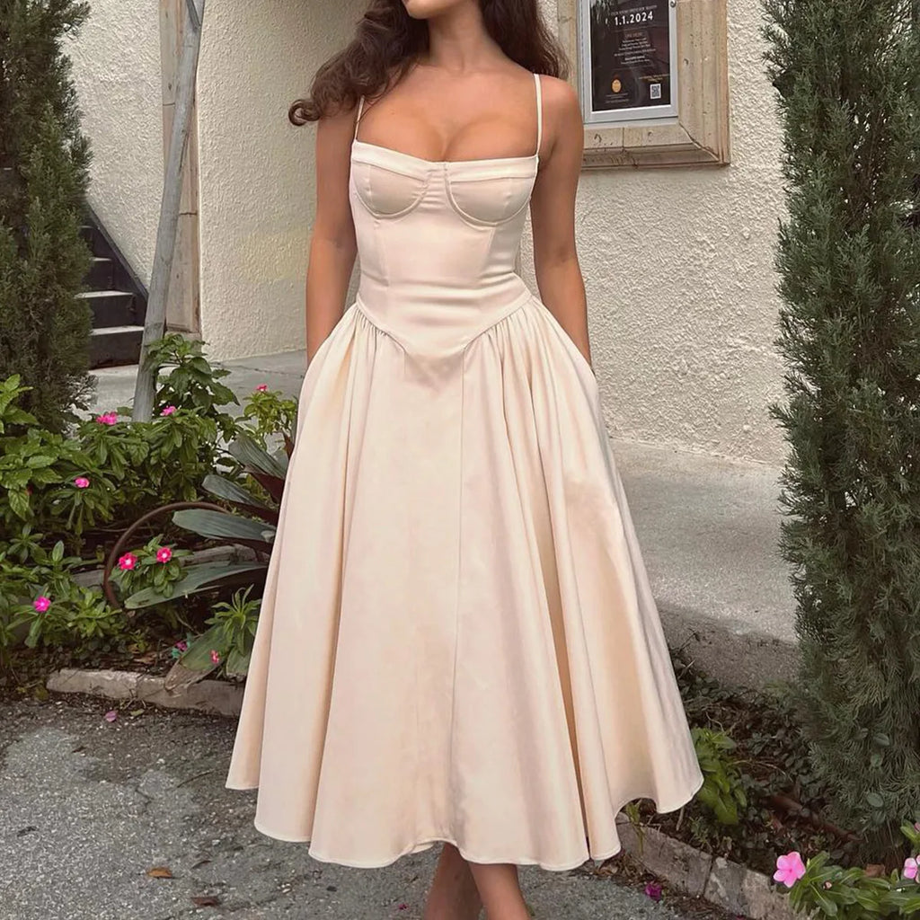 Elegant Midi Dress Red Night Date Dress