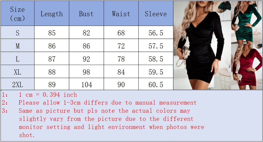 Solid Color Velvet Dress Women V-Neck Long Sleeved Mini Dress Autumn Winter New Year Party Luxury Dress