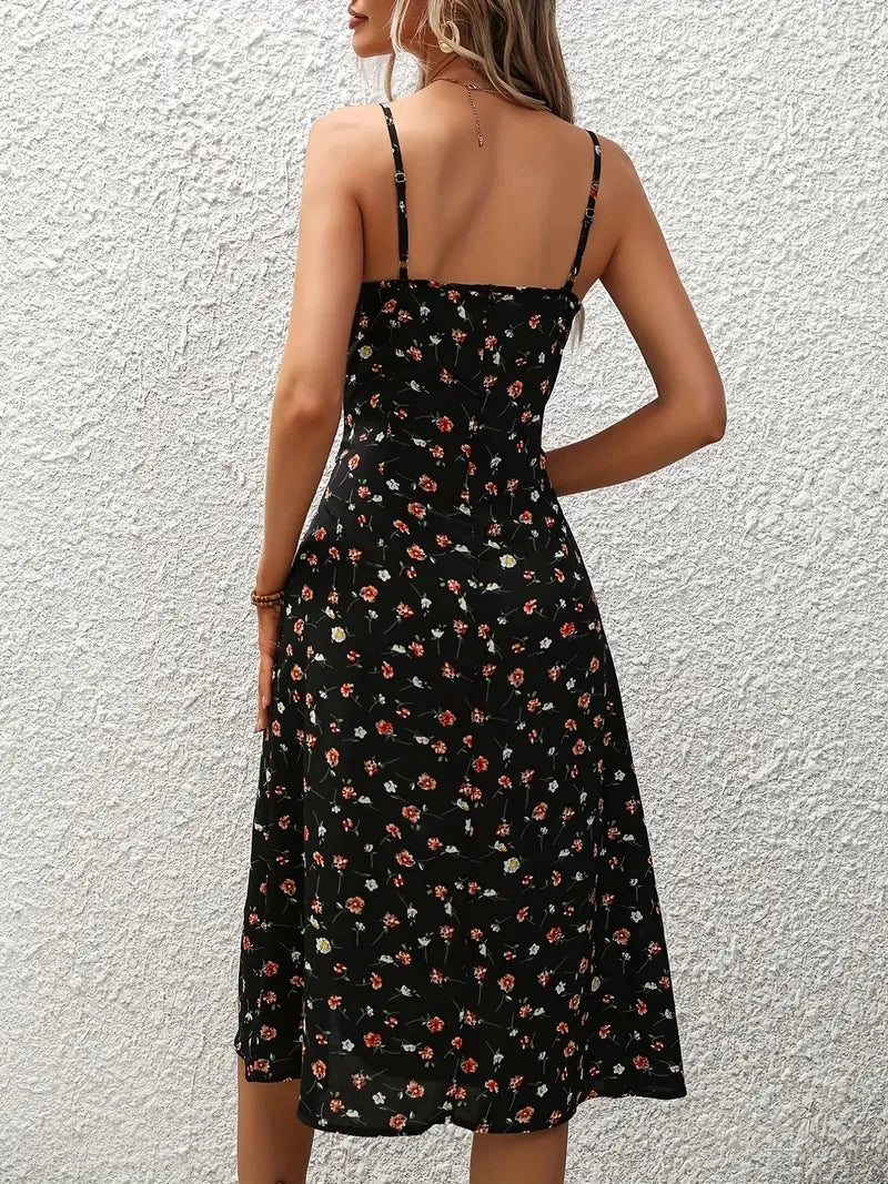 Floral Print Spaghetti Straps Summer Boho Dress