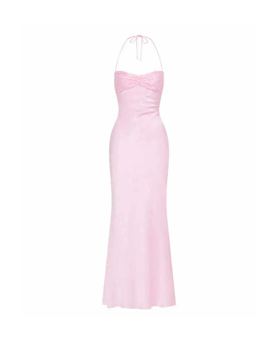 Sequin Vestidos Solid Color Backless Strappy Hip Evening Dress Elegant Simple Style