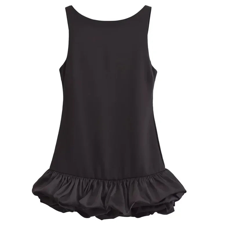 Ruffle Backless Party DressBlack Red Sleeveless Bodycon Mini Dress
