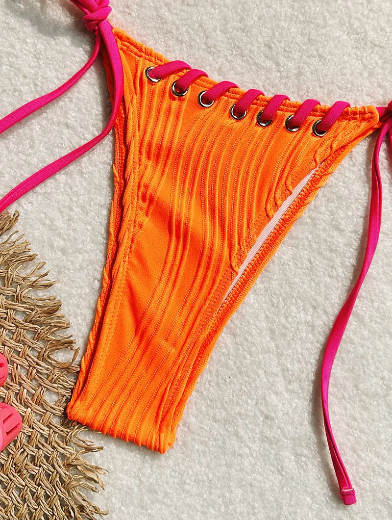 New Women's Sexy Bikinis Swimwear Summer Holiday Beach Swim Wear Bathing Suits Female Solid Color Bandage Pool Bather Bikini Set