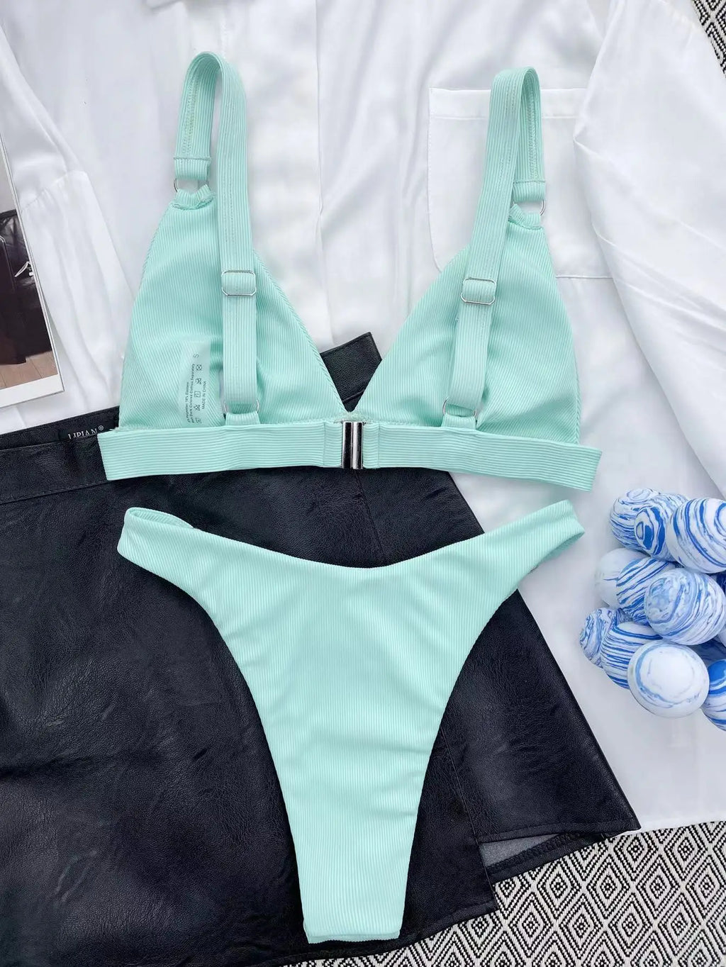 Sexy Ribbed Ring Bikinis Women 2024 New Swimsuit Push Up Swimwear Solid Bikini Set Summer Beach Brazil Biquini Swim Bathing Suit