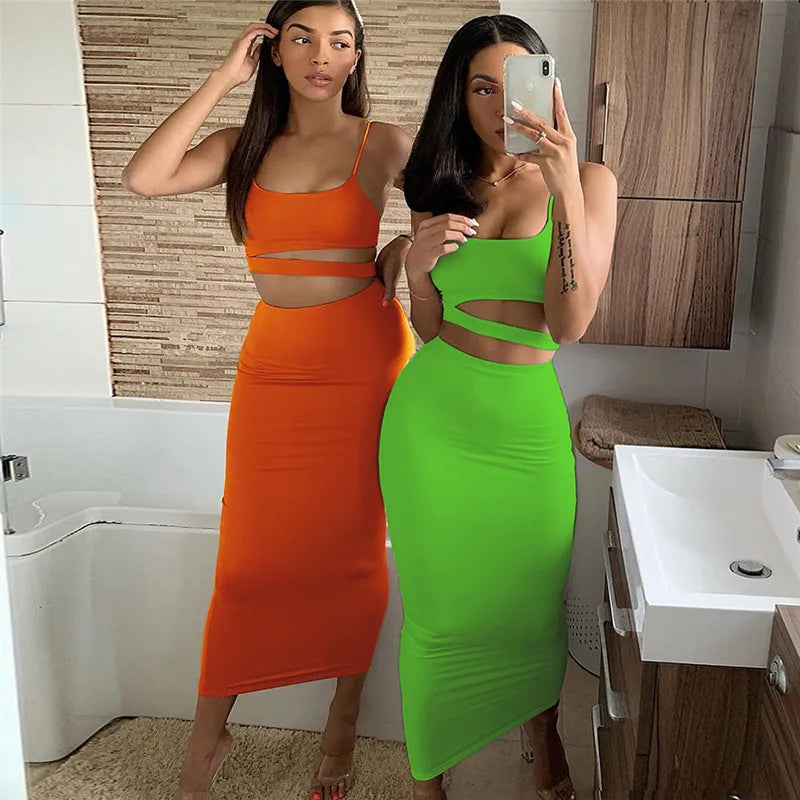Sexy Pleated Hollowout Two-piece Dress