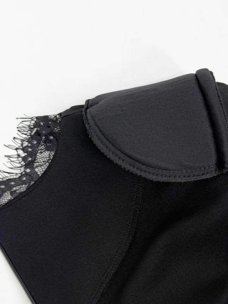 Black Lace Hollow Out Mini Dress