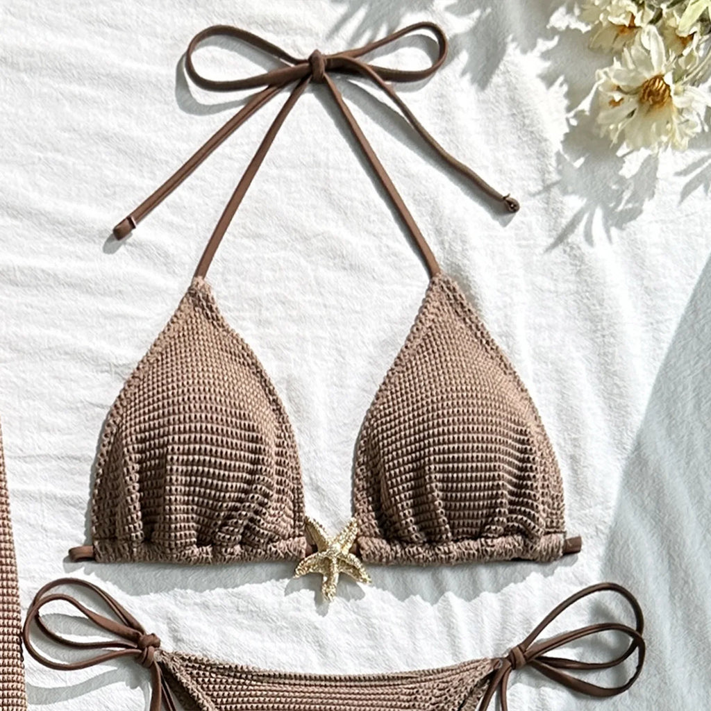 2025 new solid color mesh long skirt split swimsuit swimsuit three-piece set bikini