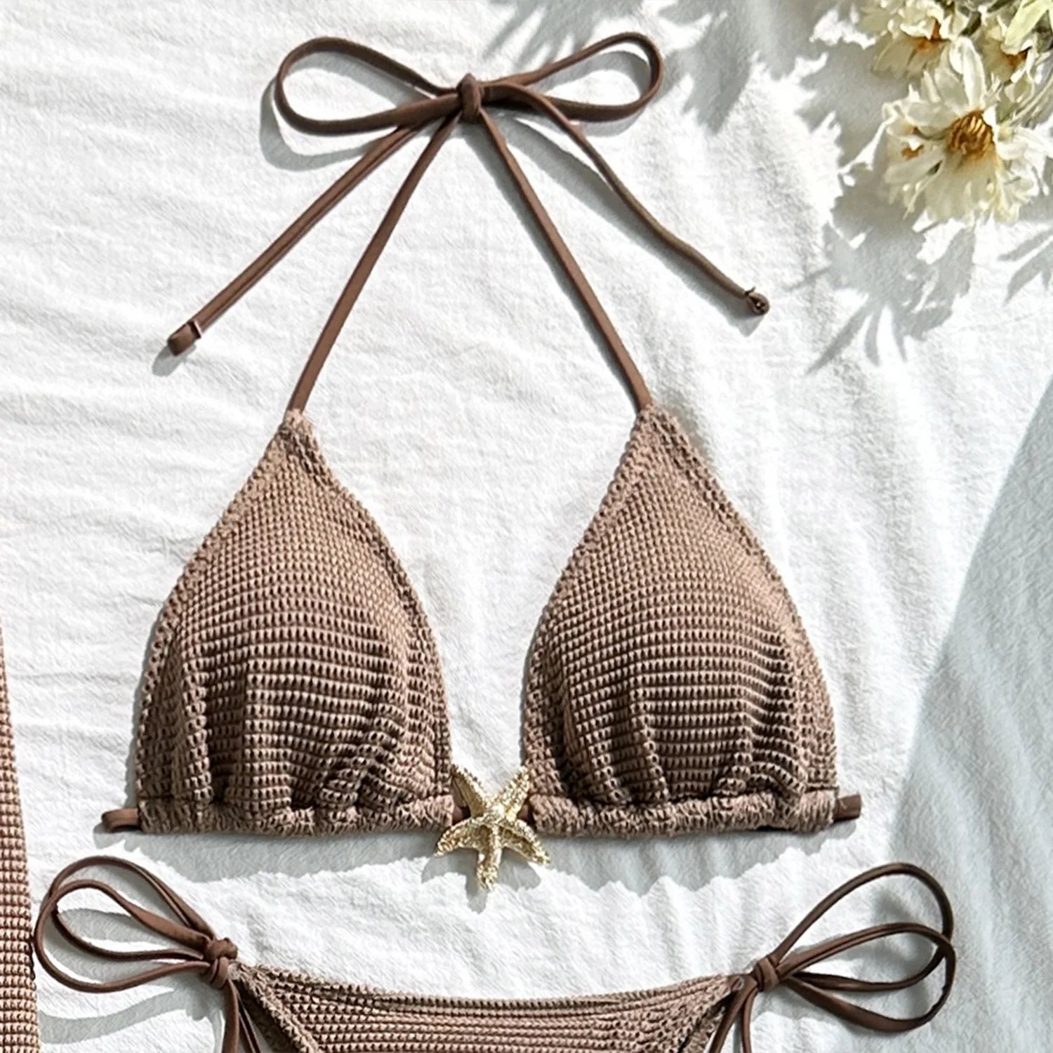 2025 new solid color mesh long skirt split swimsuit swimsuit three-piece set bikini