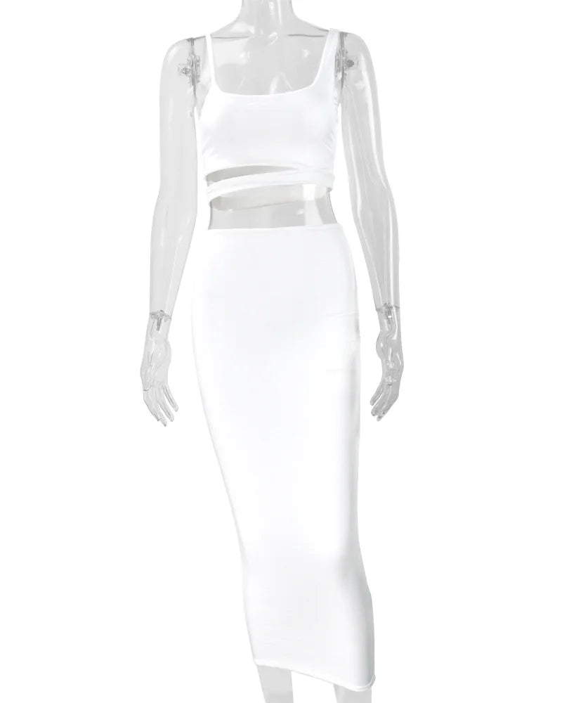 Sexy Pleated Hollowout Two-piece Dress