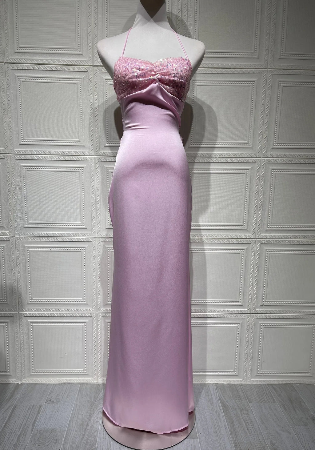 Sequin Vestidos Solid Color Backless Strappy Hip Evening Dress Elegant Simple Style