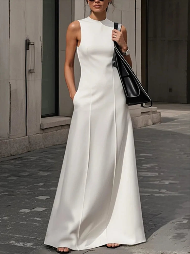 Elegant Long Luxurious Sleeveless Round-Neck Casual Office Party Dress