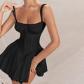 Sleeveless Mini Corset Dress with Lace Panel, A-line Dress, Elegant and Sweet, White, High Quality,l