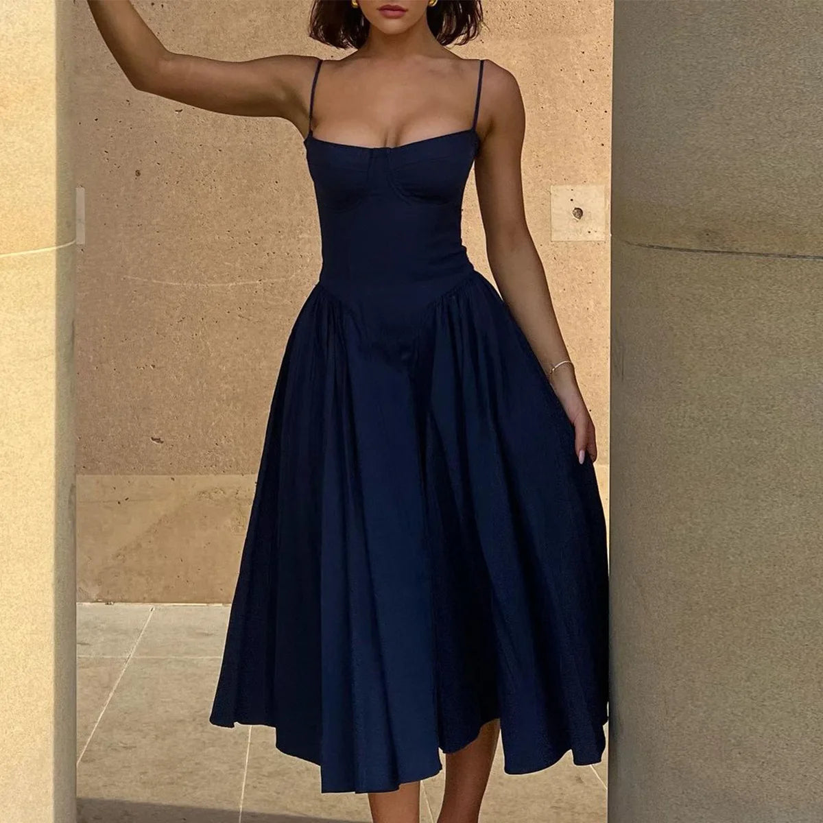 Elegant Midi Dress Red Night Date Dress