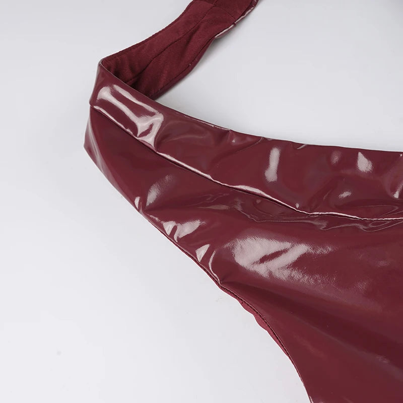 Leather Bodycon Dress Slim-Deep V-Neck Sleeveless Backless Mini Dress