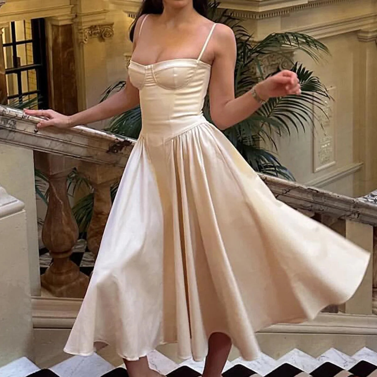Elegant Midi Dress Red Night Date Dress