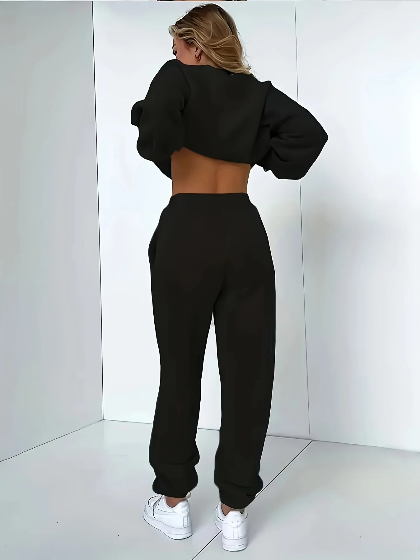 Women's autumn and winter casual Brooklyn New York letter printed round neck sweatshirt+sweatpants set warm clothing