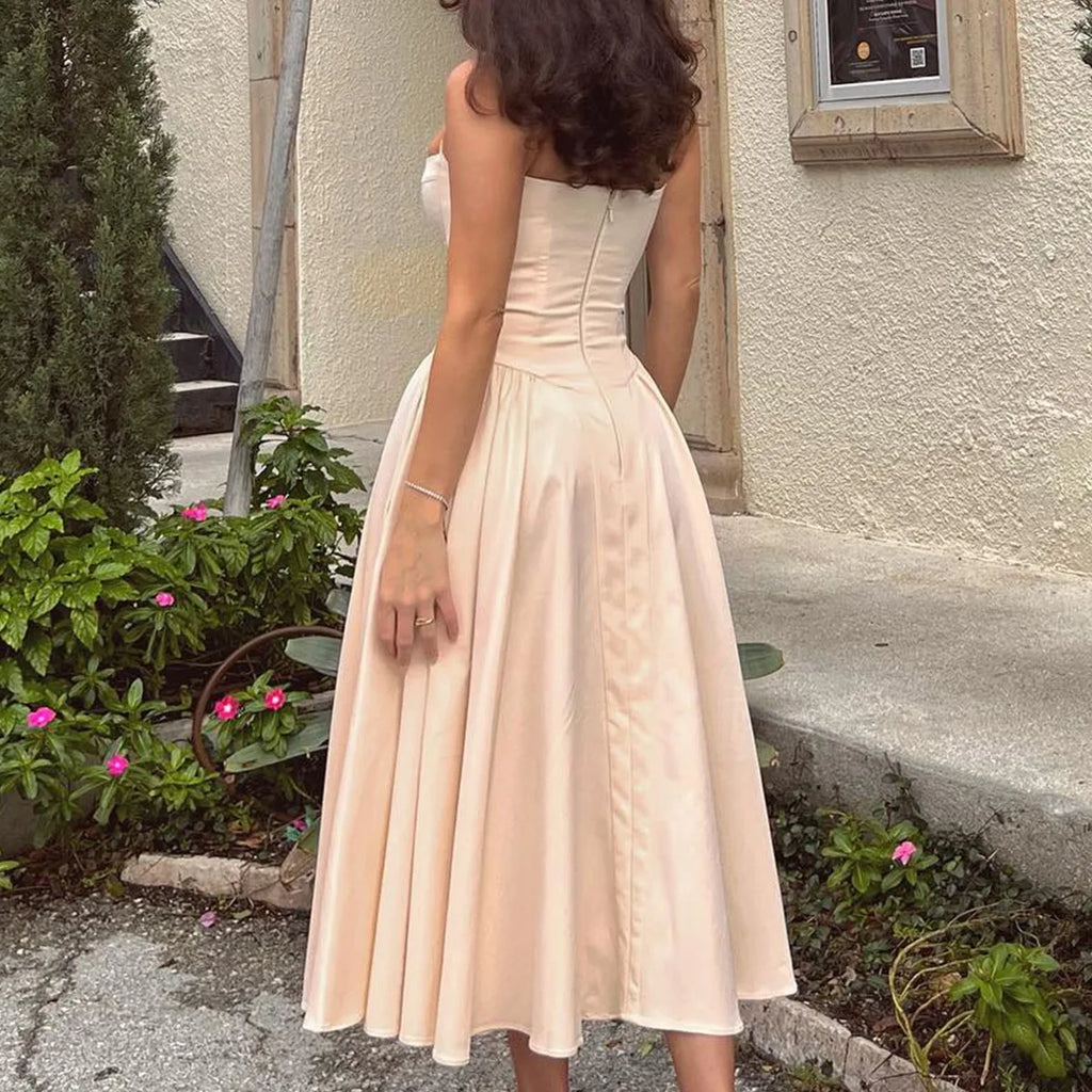 Elegant Midi Dress Red Night Date Dress