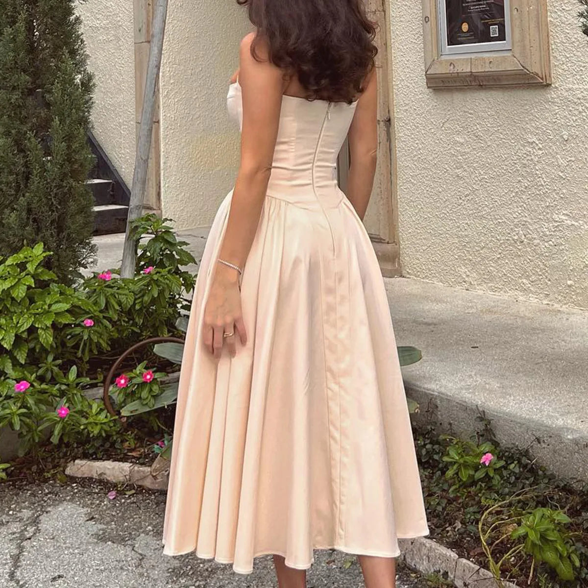 Elegant Midi Dress Red Night Date Dress