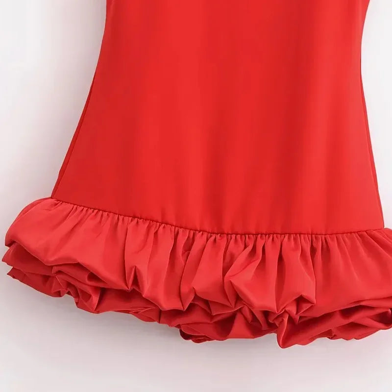 Ruffle Backless Party DressBlack Red Sleeveless Bodycon Mini Dress