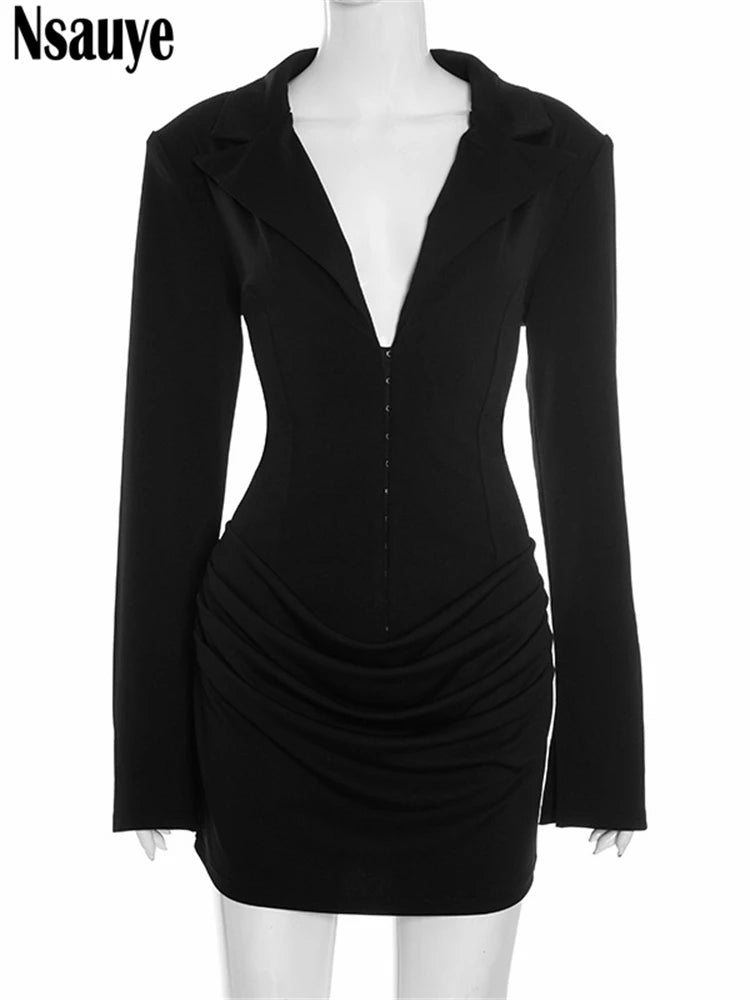 Elegant Evening Short Dress Women Fall Long Sleeve Sexy Fashion Night Club Party White Mini Wrap Corset Dress