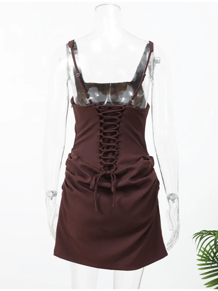 Halter Mini Dress Women Pleated Sleeveless Backless