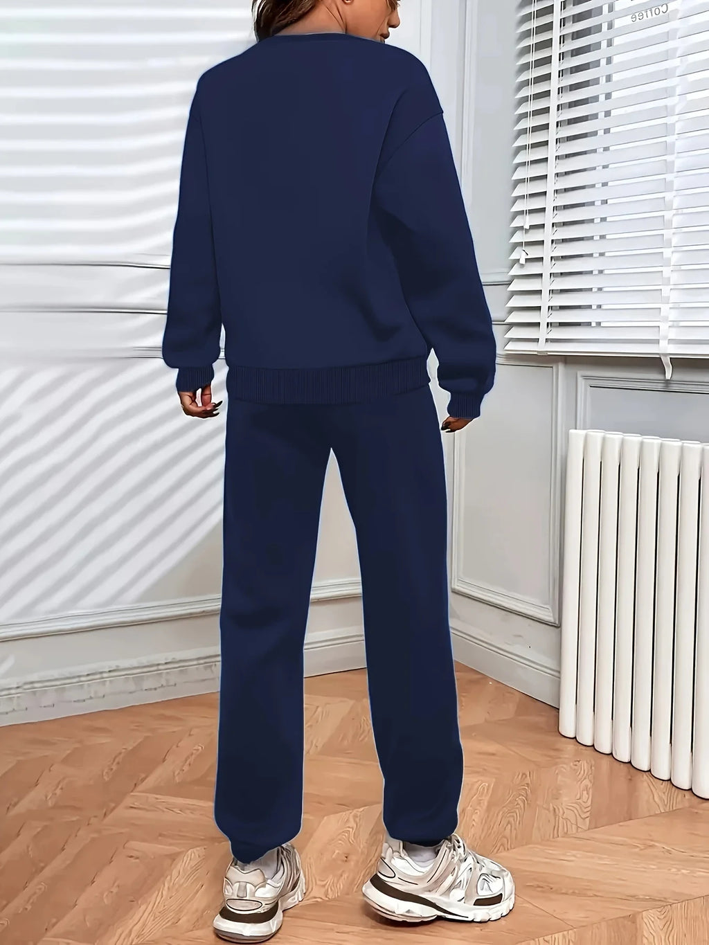 Women's autumn and winter casual Brooklyn New York letter printed round neck sweatshirt+sweatpants set warm clothing