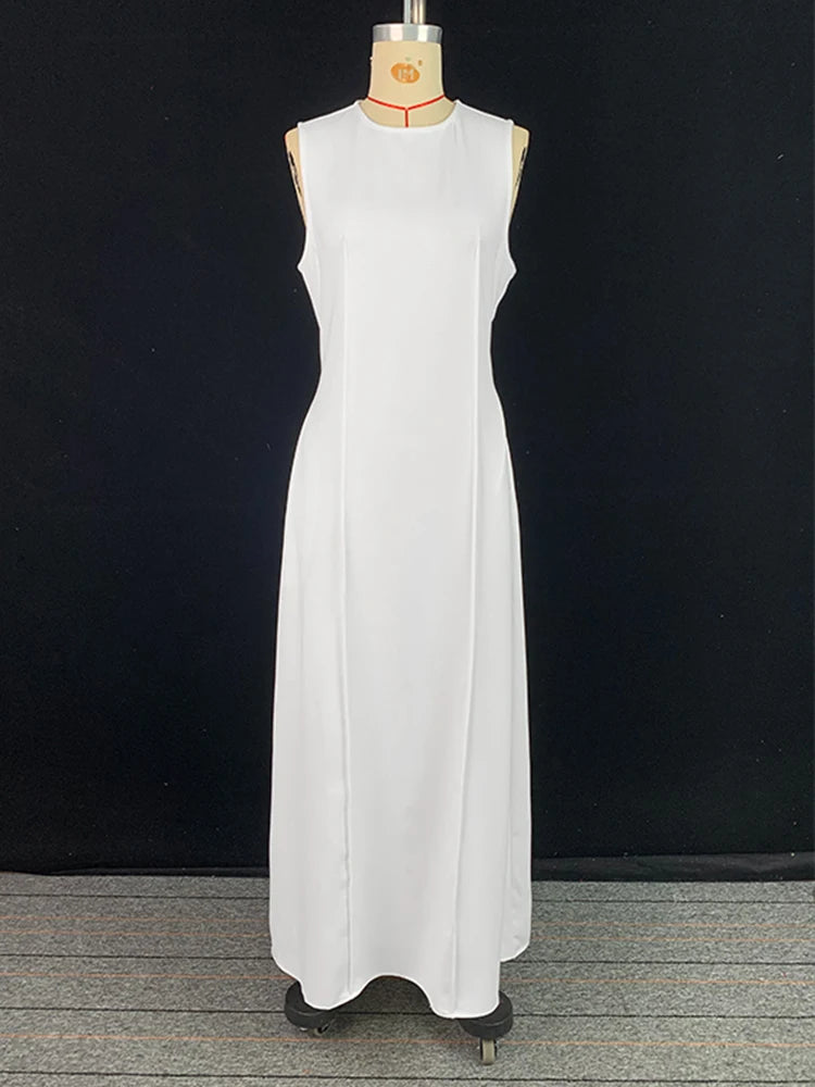Elegant Long Luxurious Sleeveless Round-Neck Casual Office Party Dress
