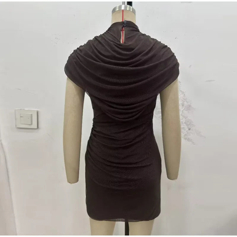 Patchwork Women's Dress Stacked Decorative Cinched Waist Dresses Female Slimming Bodycon Dress Elegant Party Dress