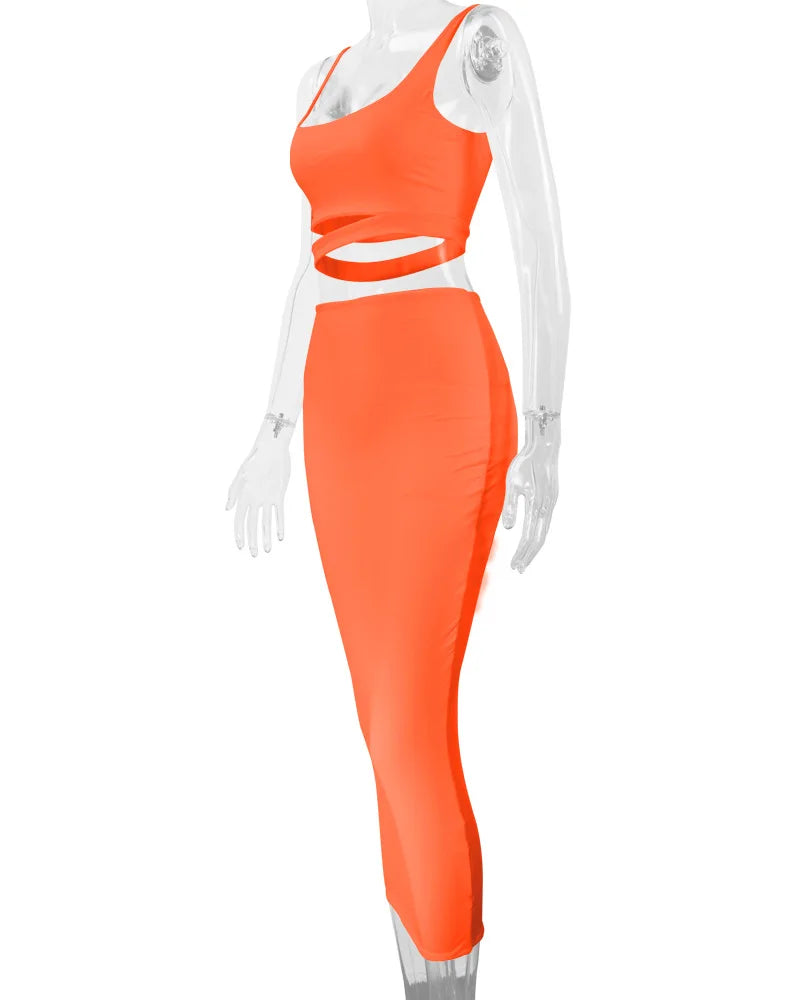 Sexy Pleated Hollowout Two-piece Dress